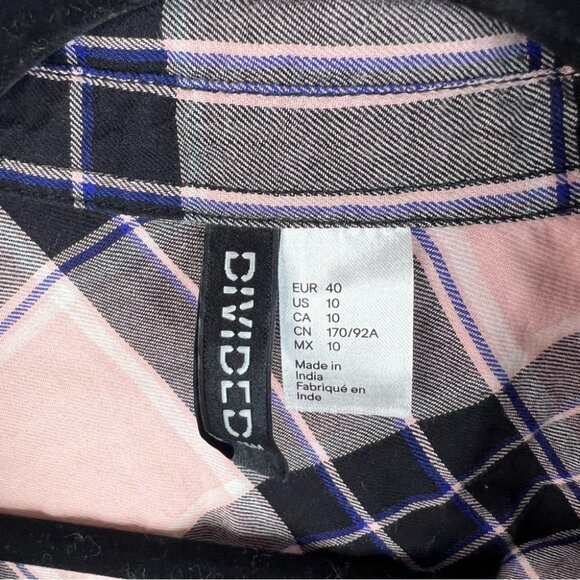 Divided pink blue purple black Plaid Button-Up Shirt in Pink and Black - Picture 9 of 12